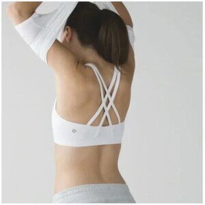 Lululemon Energy Sports Bra Womens 8 White Cross Back Long Line Padded Athletic